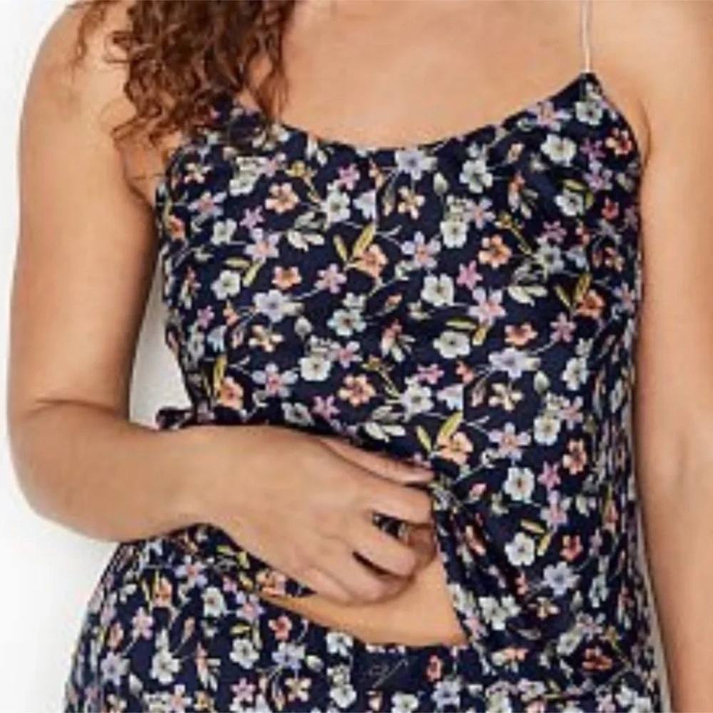 Victoria’s Secret Satin Cami Top with Racerback Spaghetti Straps Navy Floral Med